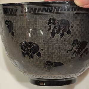 VINTAGE Burmese Lacquerware Bamboo Bowl with Elephant Motif